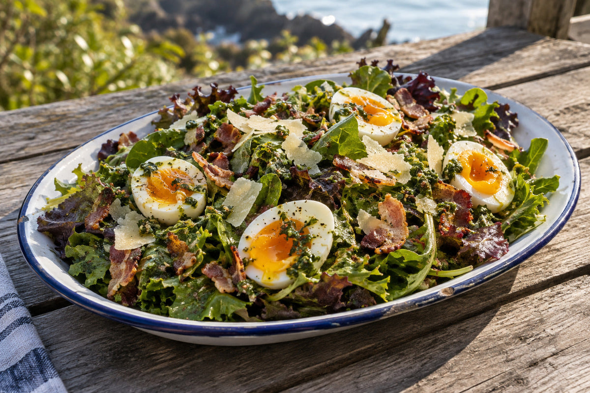 Gluten-Free Forking Mint Salad with Bacon, Egg & Parmesan