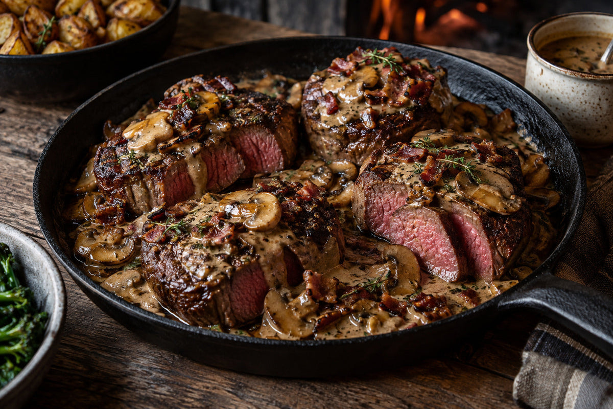 Gluten-Free Venison with Bacon & Mushroom Sauce