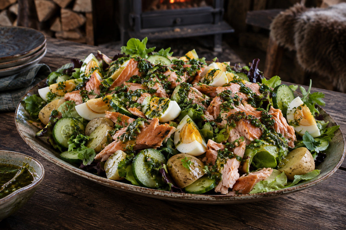 Gluten-Free Hot-Smoked Trout Salad with Forking Mint Dressing