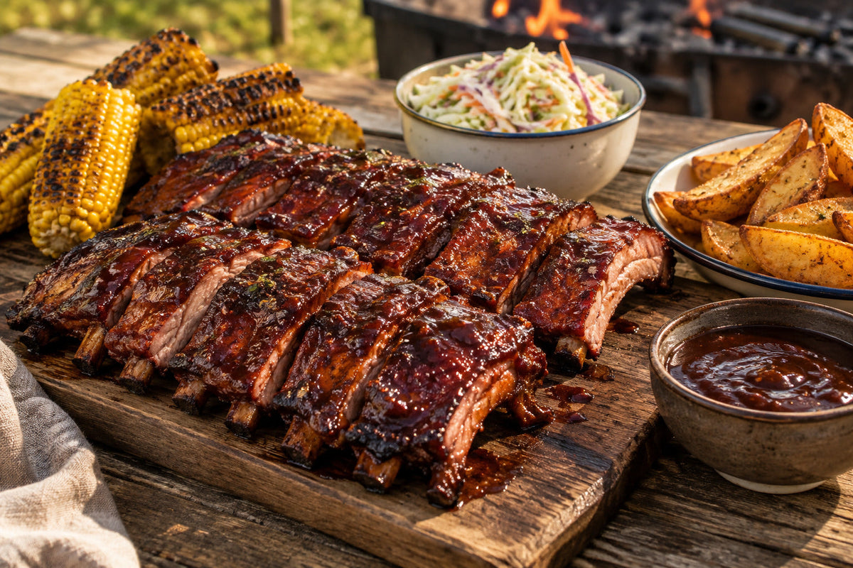 Saucy Pork Ribs with Wild Meat & Sides