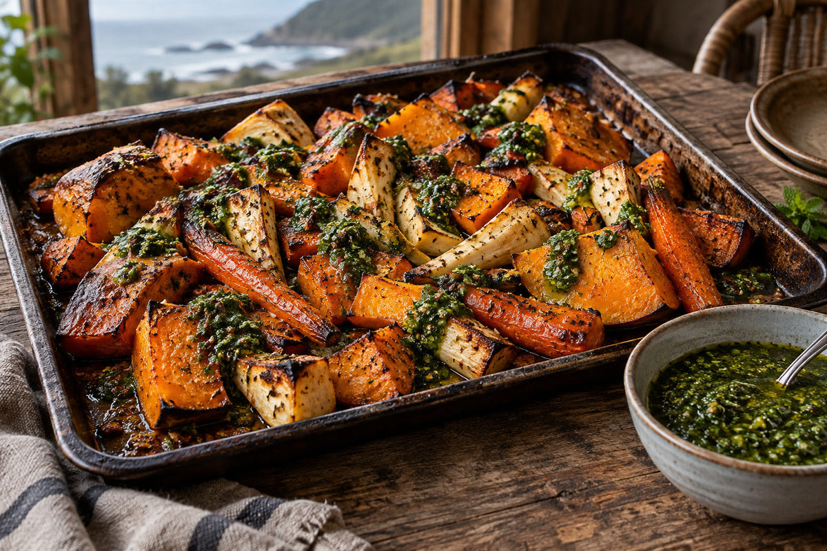Roast Veg Tray with Mint Salsa Verde