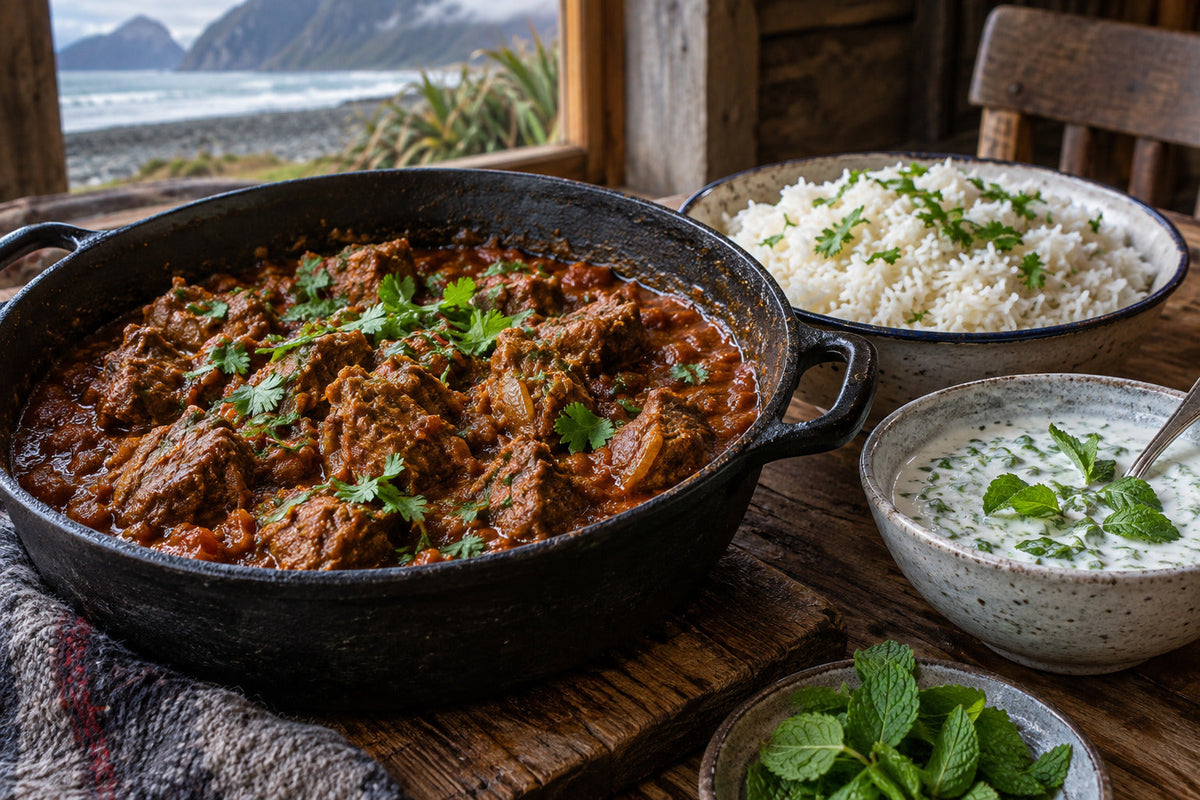 Lamb Masala with Forking Mint Raita