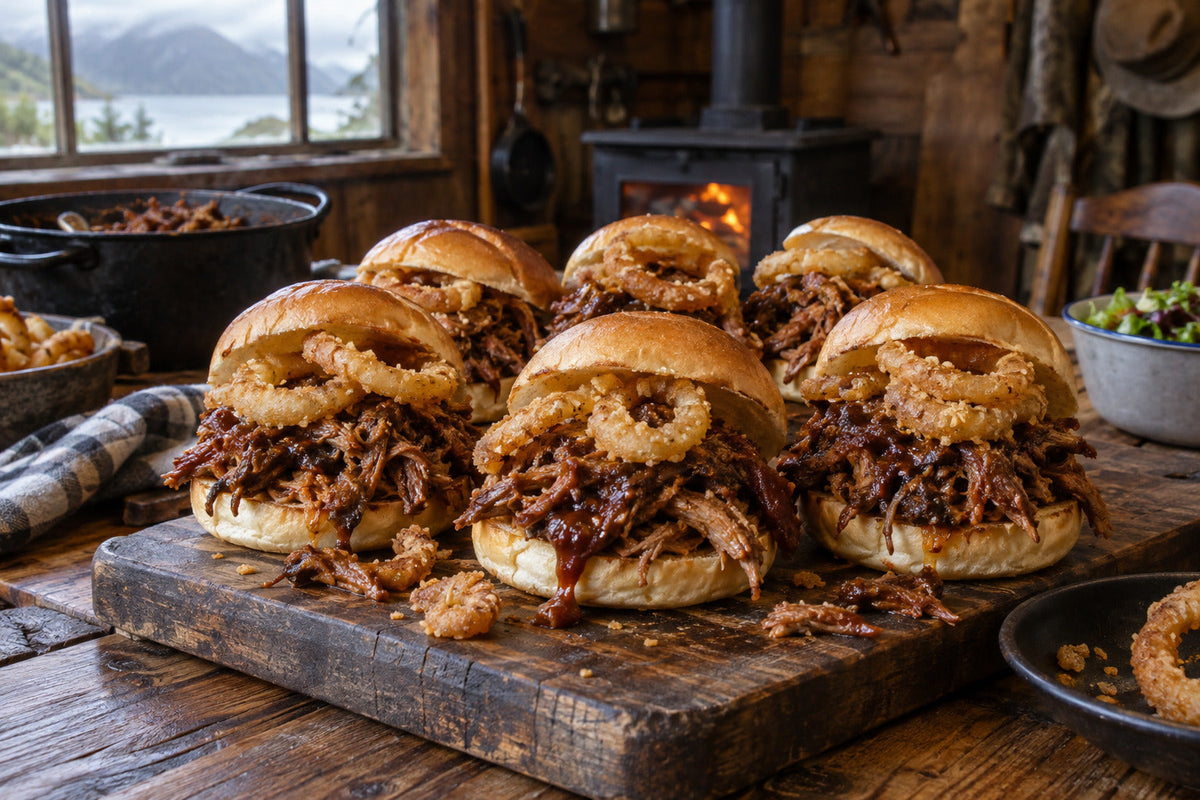 Pulled Pork with Wild Meat & Fried Onion Rings