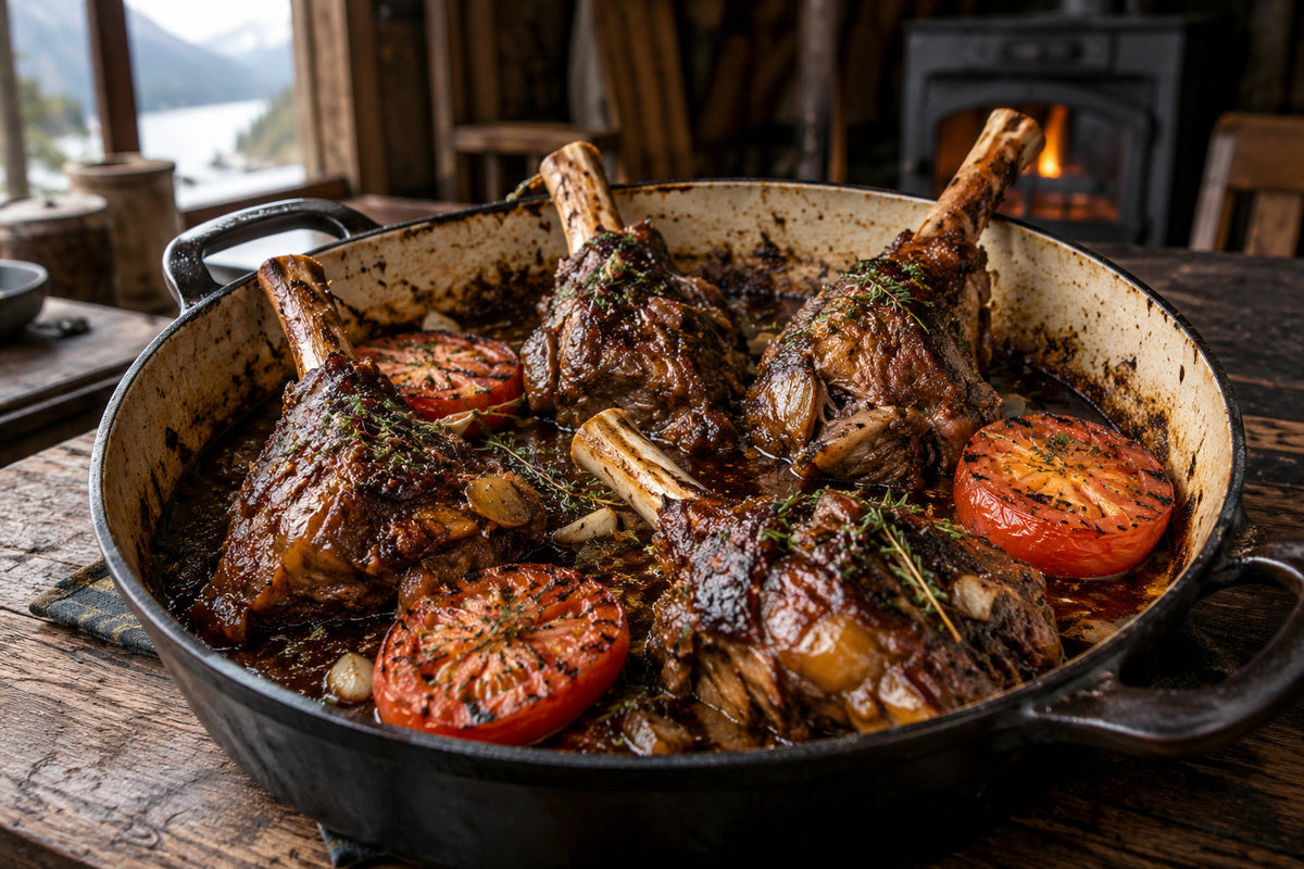 Gluten-Free Lamb Shanks with Grilled Tomatoes