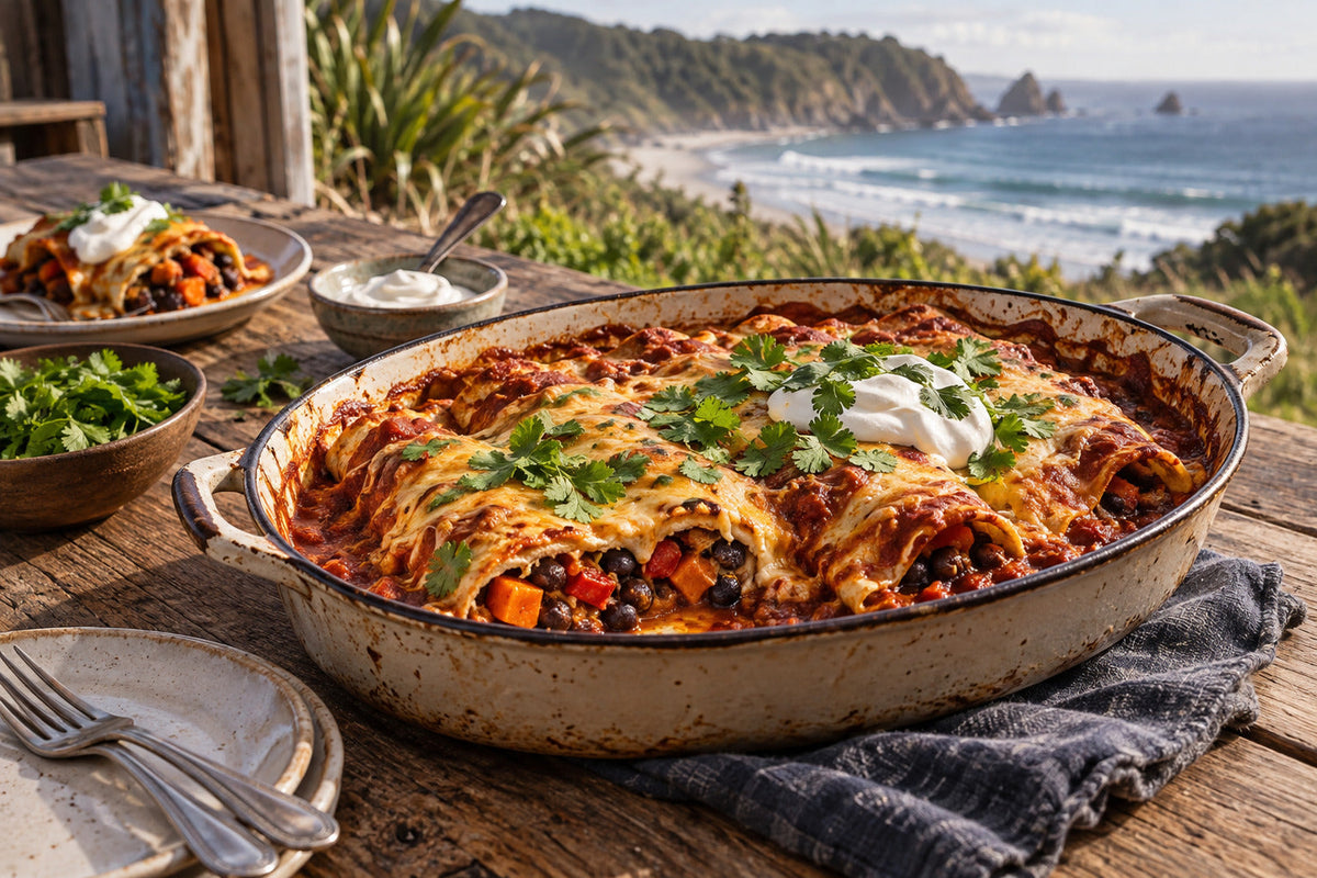 Kūmara and Black Bean Enchiladas