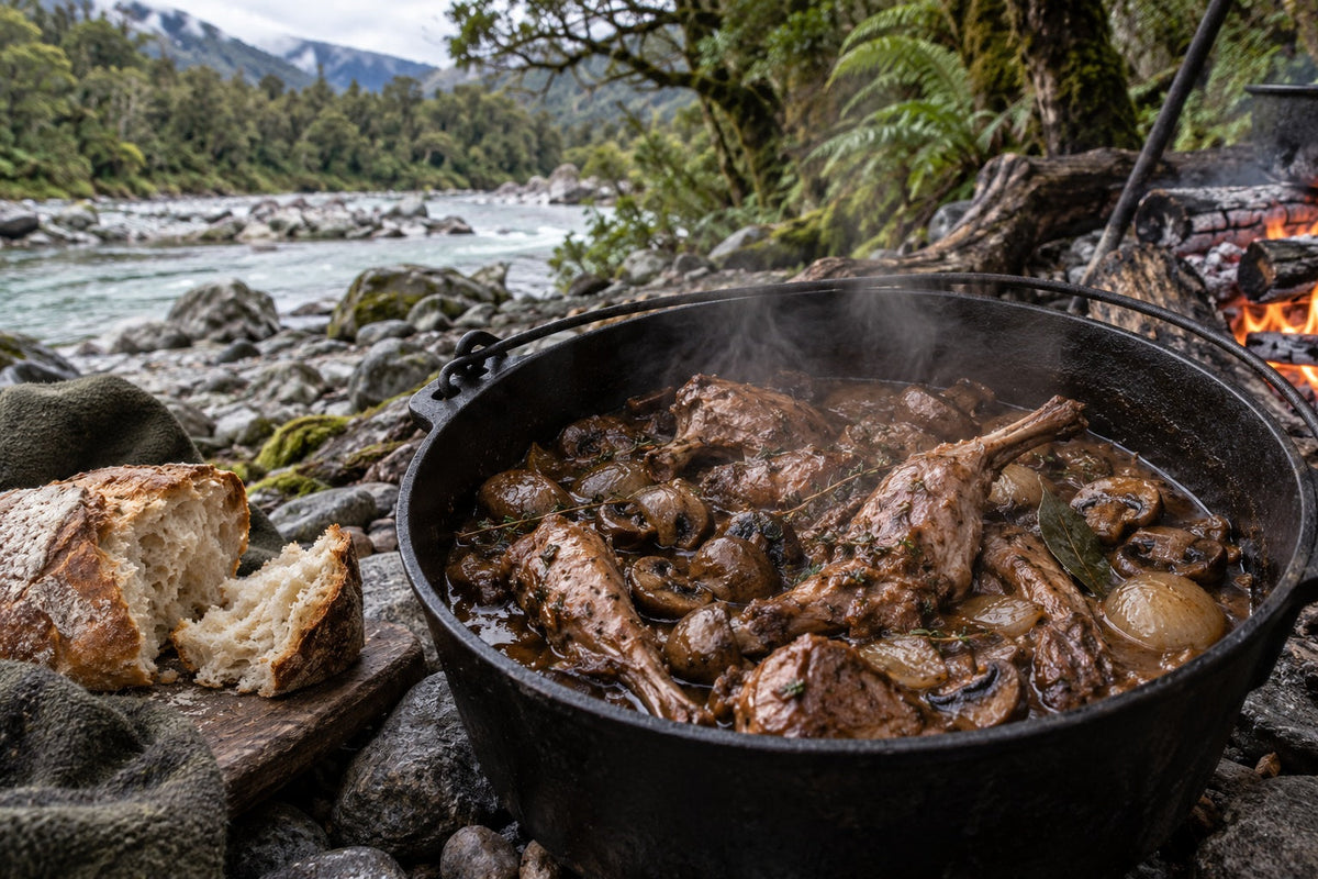 Rabbit and Mushroom Camp-Oven Stew