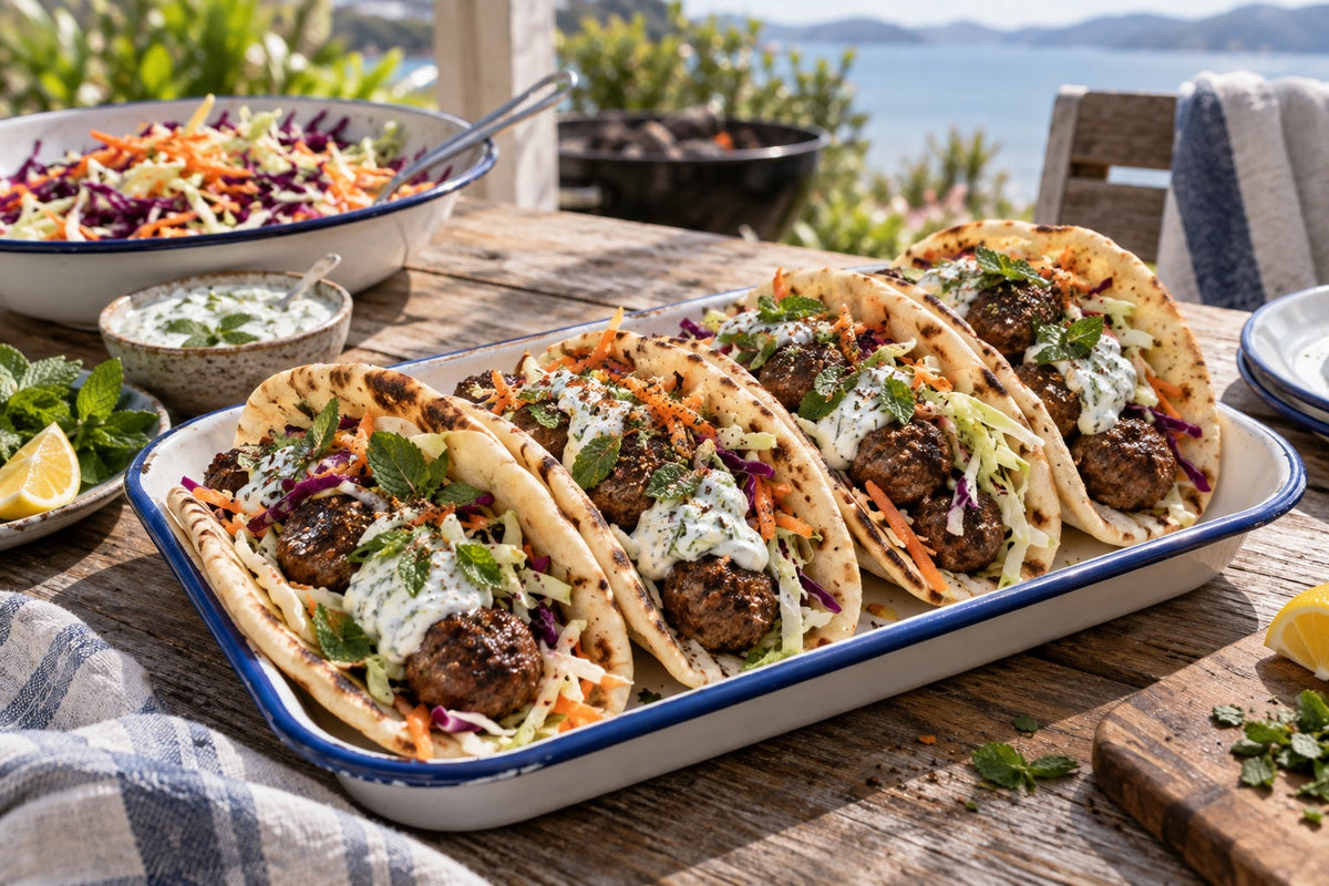 Venison Meatball Flatbreads with Forking Mint
