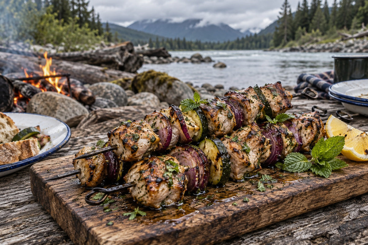 Rabbit Skewers with Forking Mint and Lemon