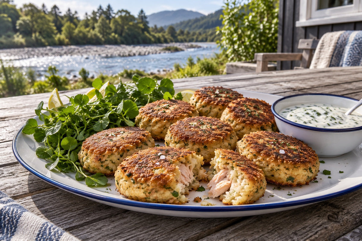 Smoked Trout and Potato Cakes with Forking Mint