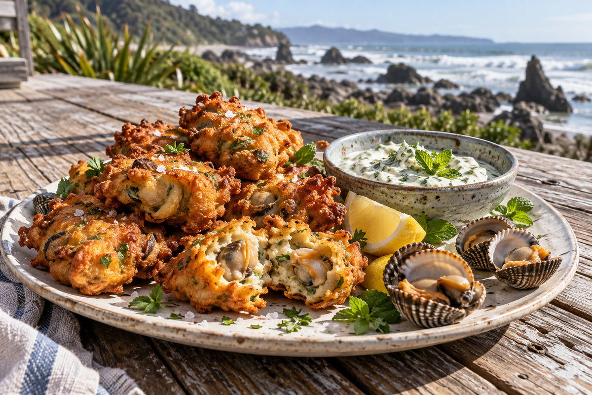Cockle Fritters with Forking Mint Mayo