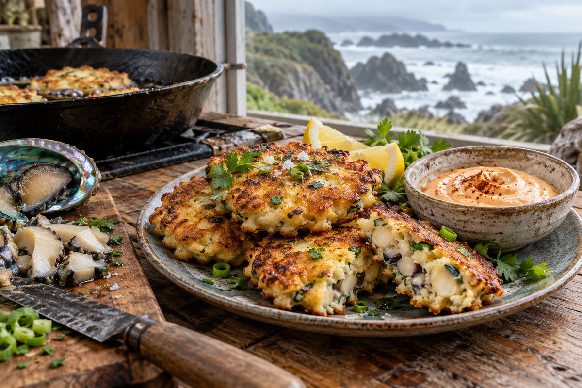 Classic Paua Fritters with Smoked Chilli Mayo