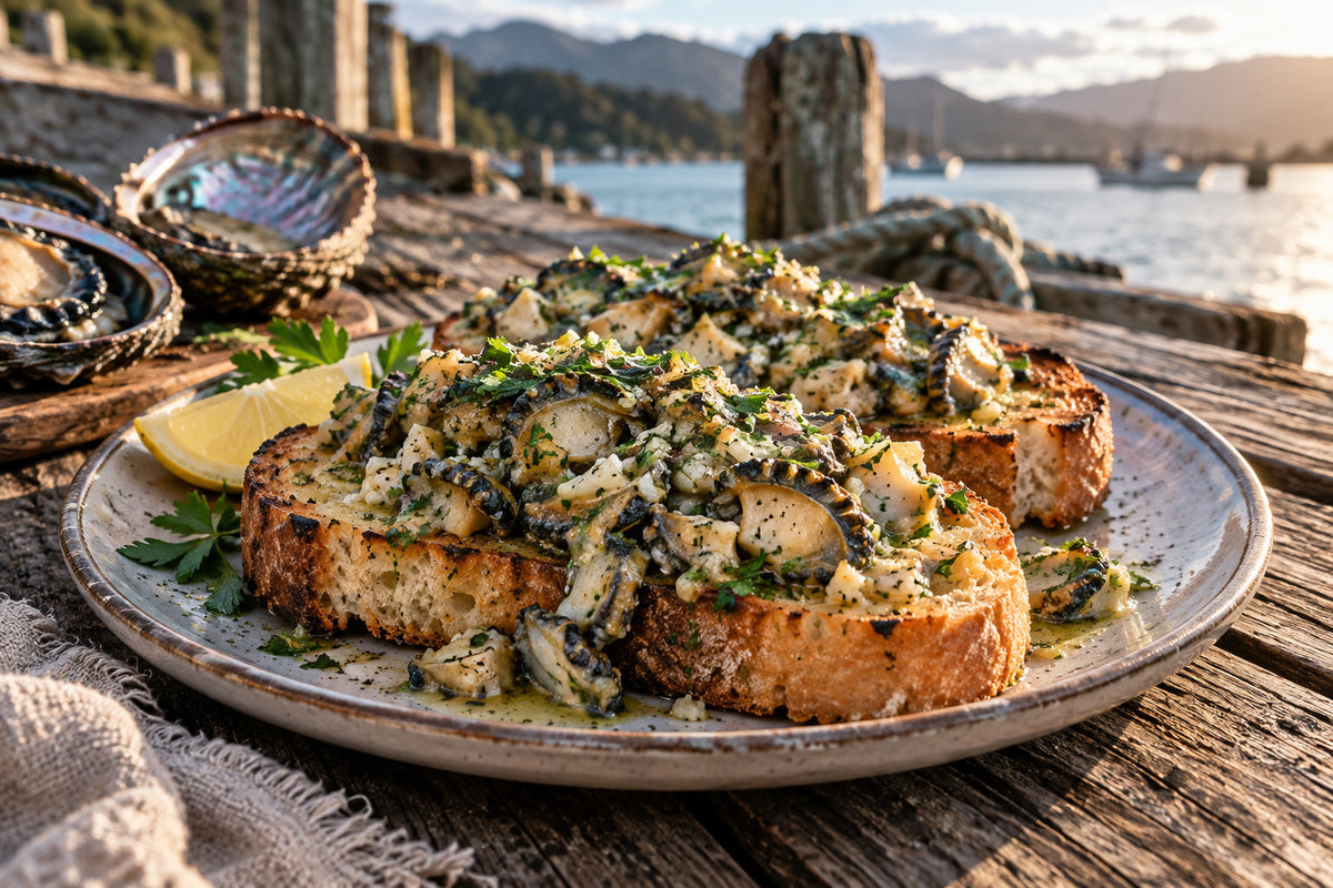 Paua Mince on Garlic Toast