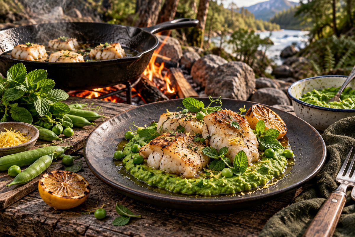 Hapuka Cheeks with Forking Mint Pea Puree