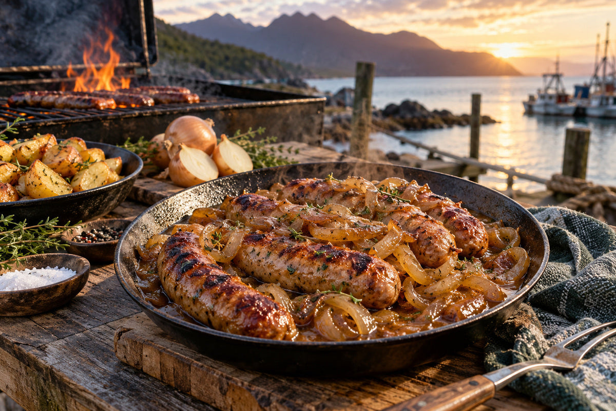 Wild Pork Sausages with Wild Meat Onion Gravy