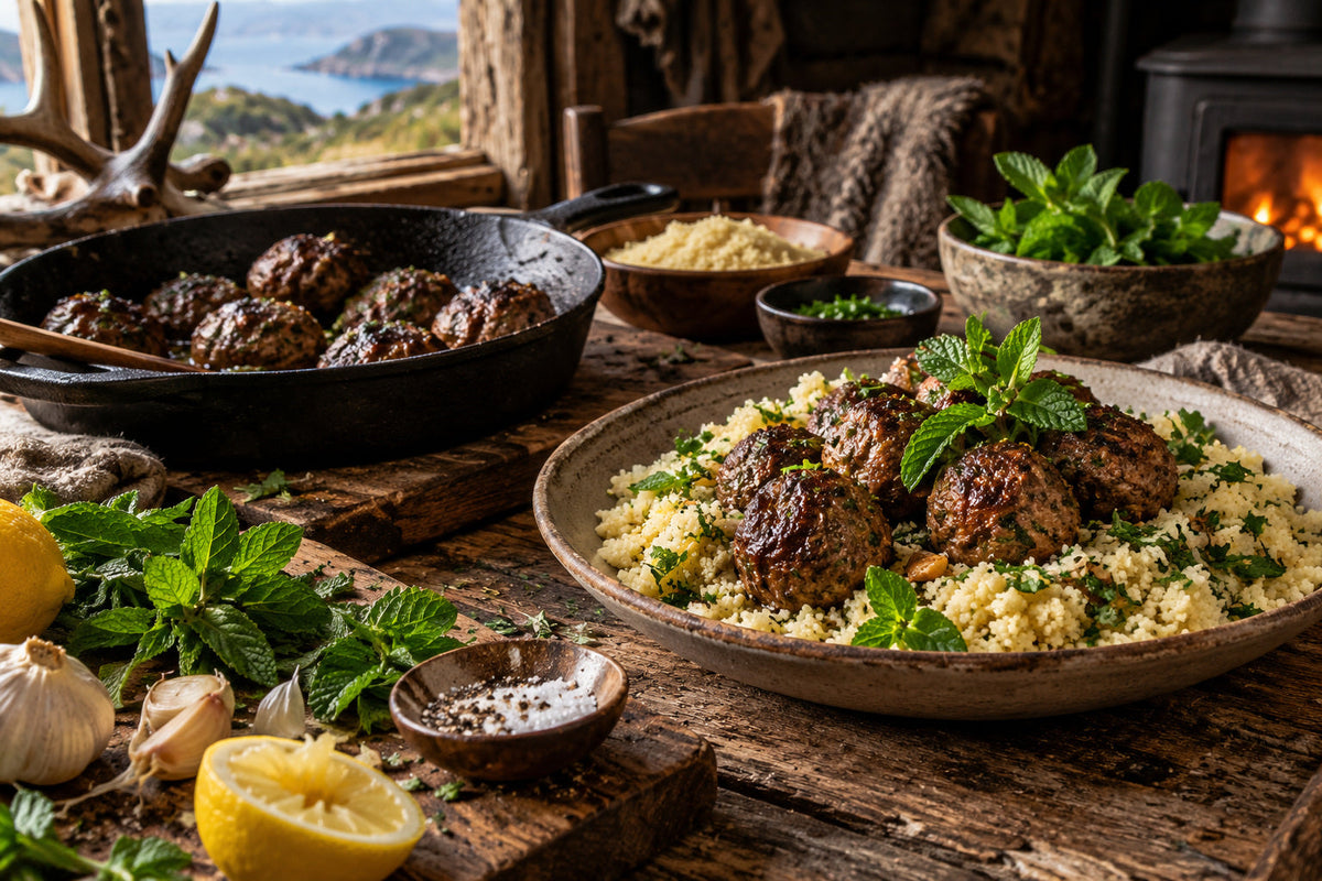 Wild Goat Meatballs with Forking Mint Couscous