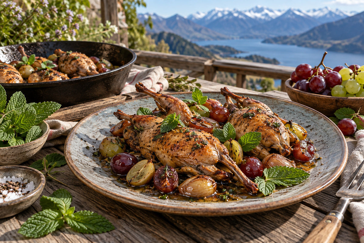 Quail with Forking Mint and Grapes