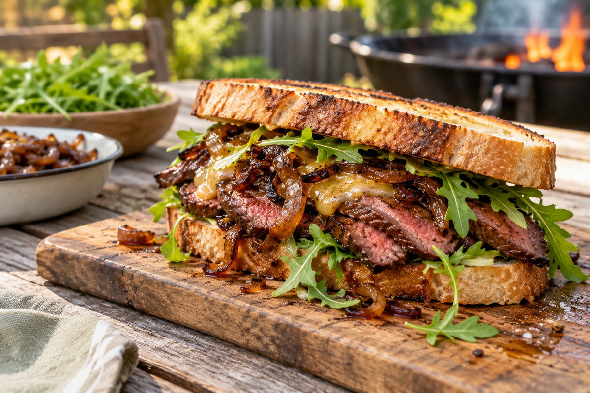 Kangaroo Steak Sandwich with Bonfire Onions