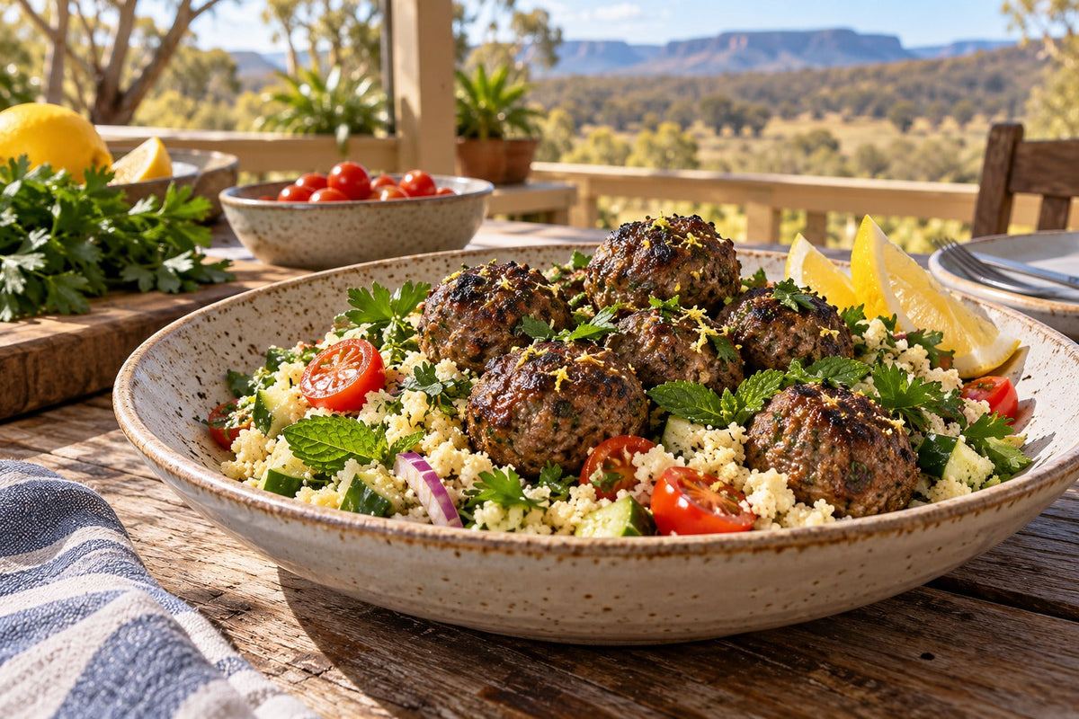 Kangaroo Meatballs with Forking Mint Couscous