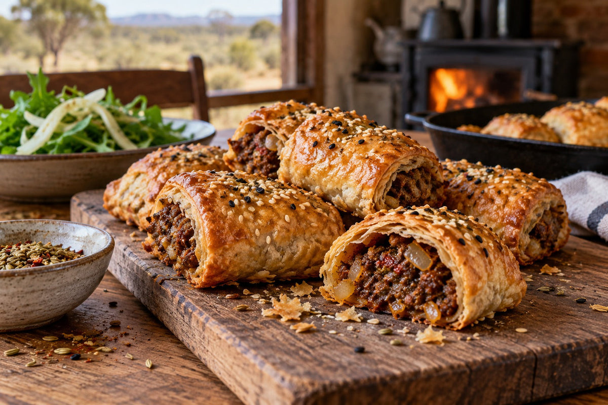 Smoked Chilli Kangaroo Sausage Rolls
