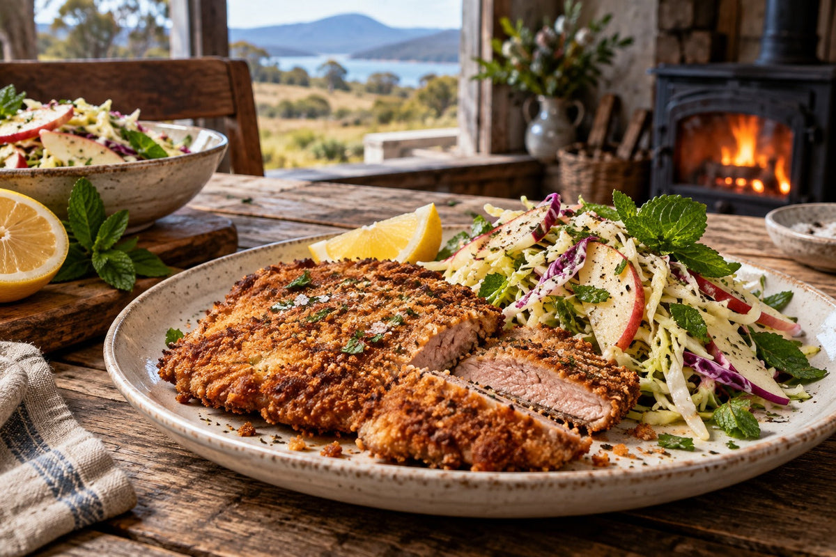 Wallaby Schnitzel with Forking Mint Slaw