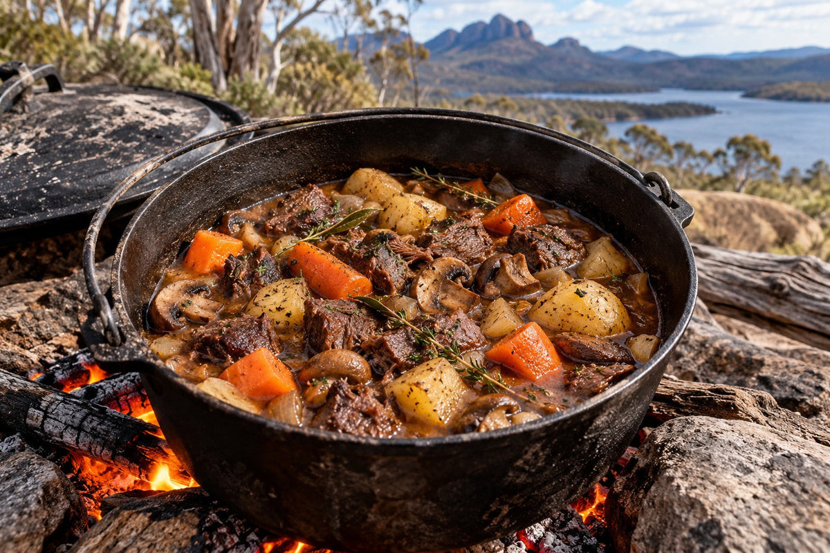 Wallaby and Mushroom Camp-Oven Stew