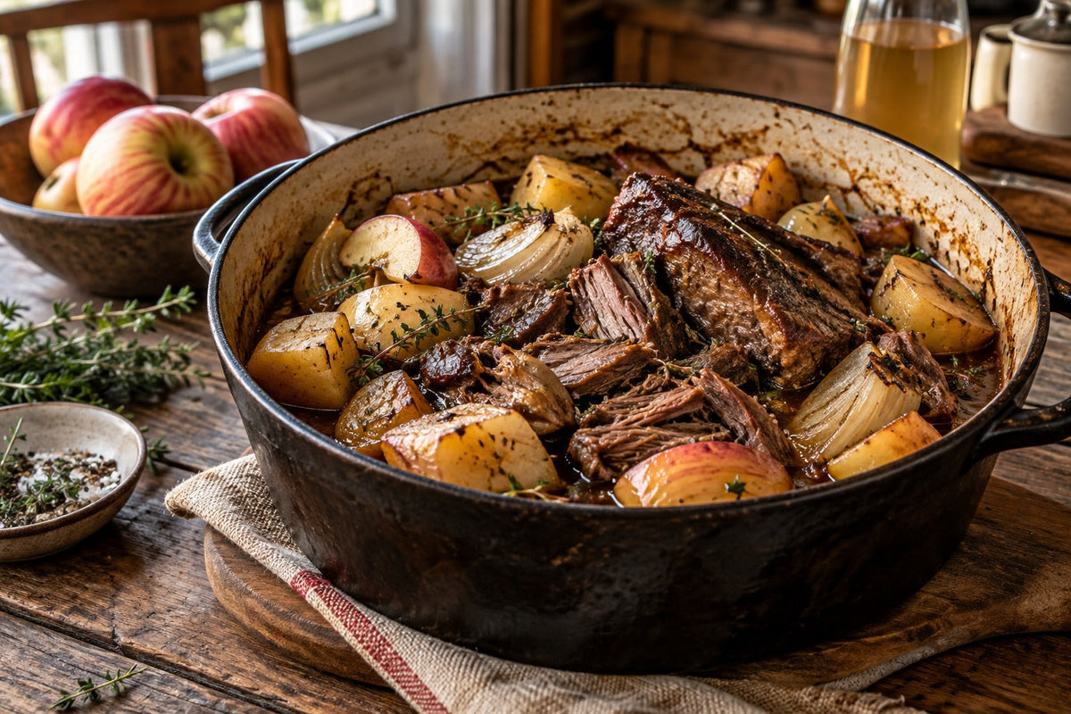 Slow-Cooked Wild Boar Shoulder with Bonfire Apples