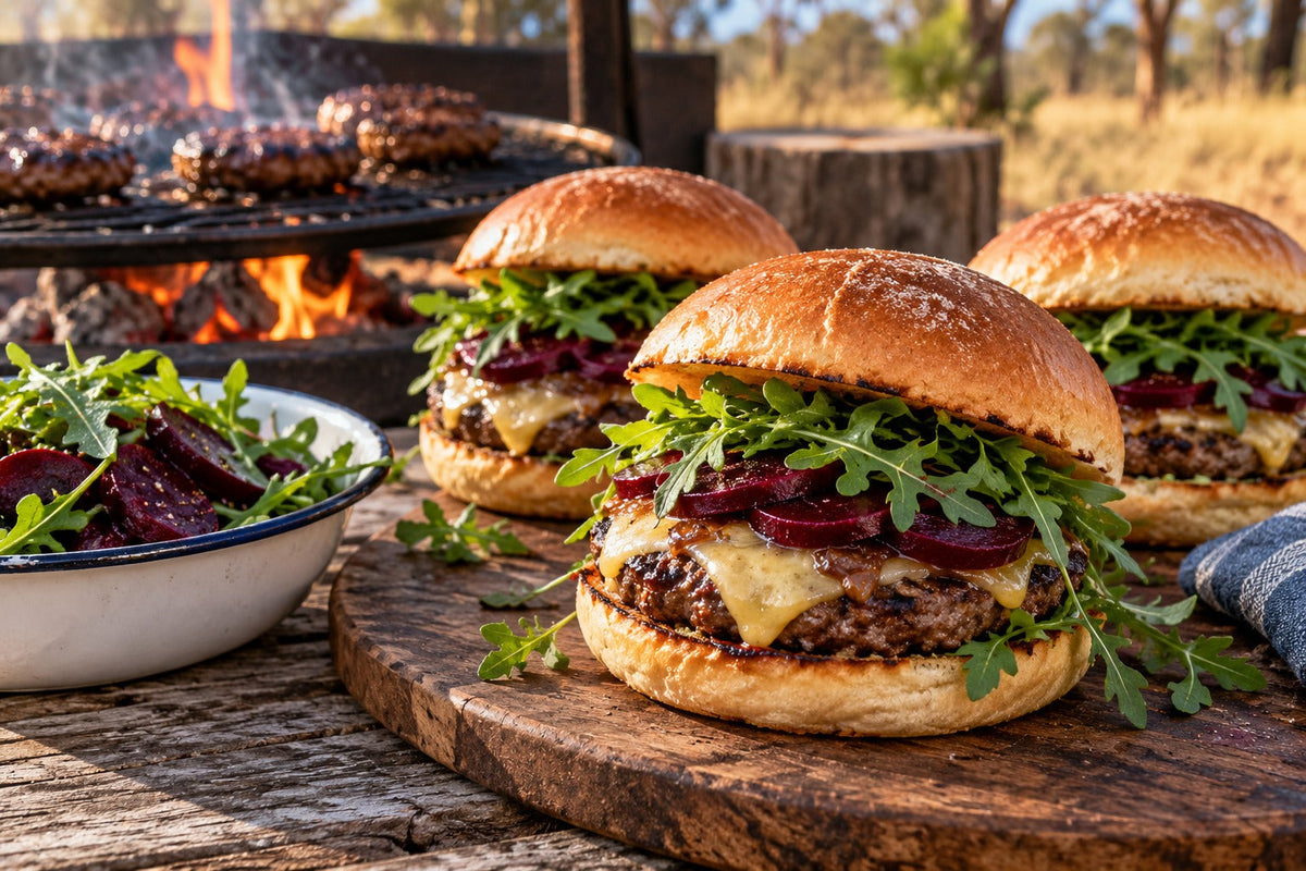 Bonfire Emu Burgers with Beetroot