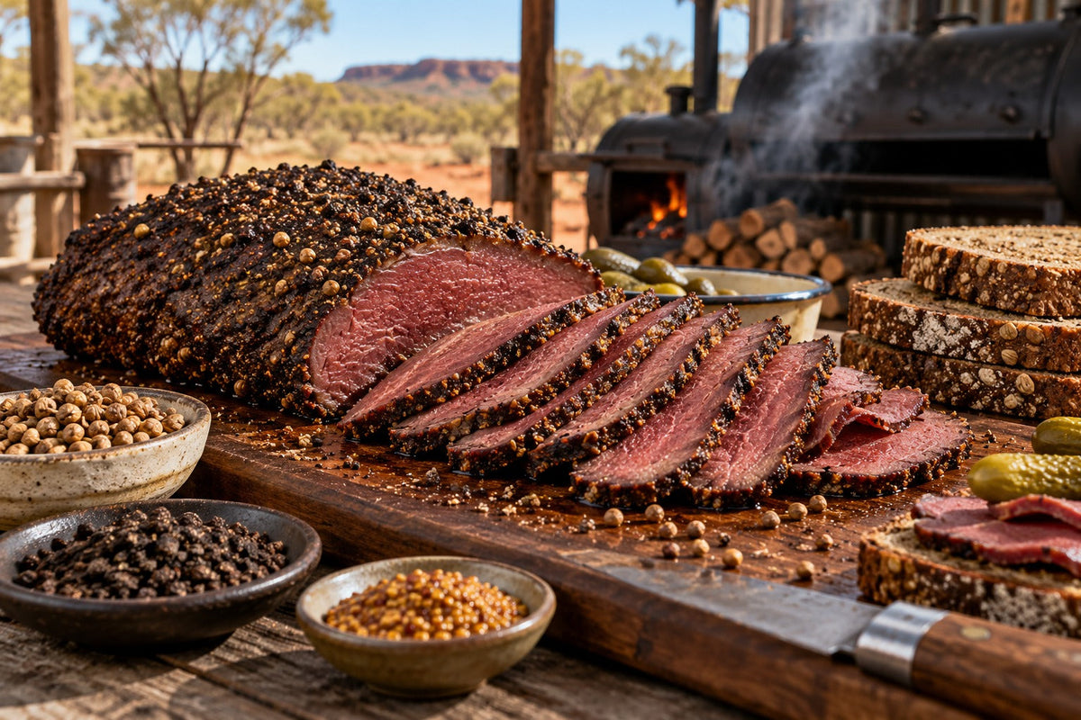 Offset-Smoked Emu Pastrami