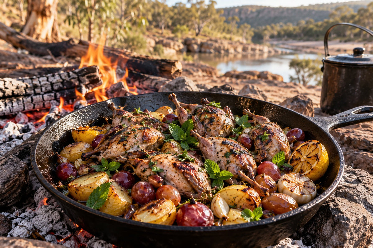 Campfire Quail with Forking Mint and Grapes