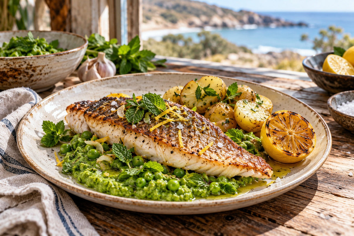 Snapper with Forking Mint Pea Puree