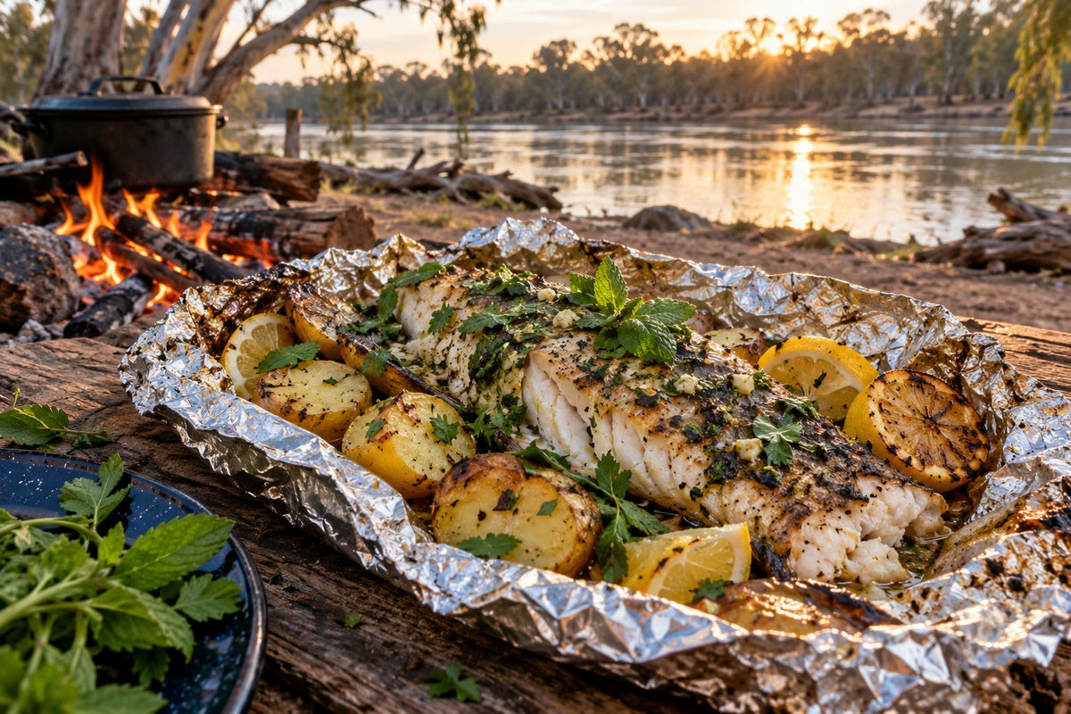 Campfire Murray Cod with Forking Mint Herbs