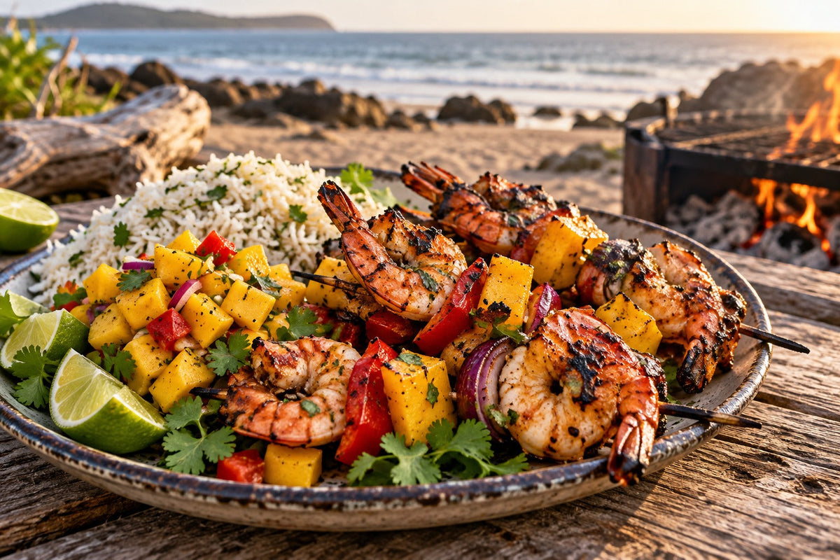 Bonfire Prawn Skewers with Mango