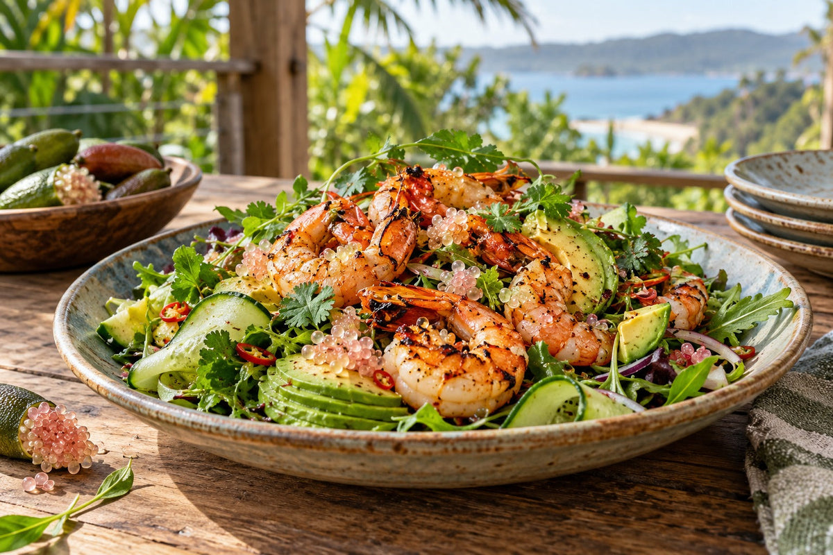 Smoked Chilli Prawn and Finger Lime Salad