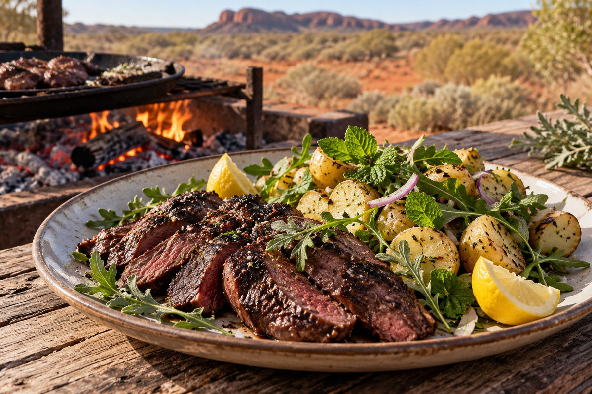 Saltbush Emu with Forking Mint Potato Salad